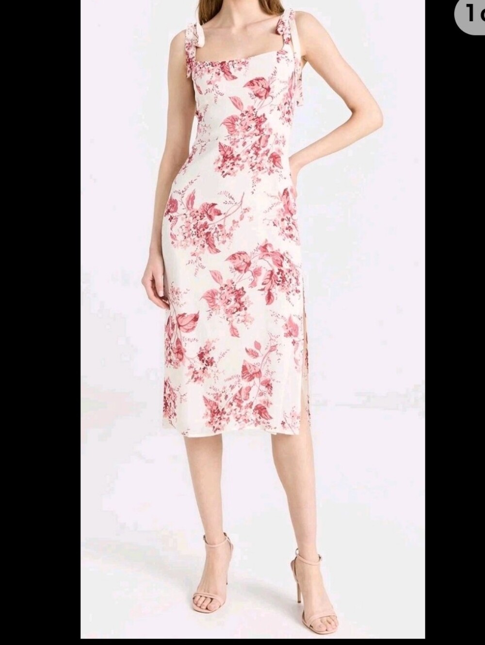 Reformation Ivory Pink Floral Midi Dress Elegant Occasion Tie Shoulder Lined
